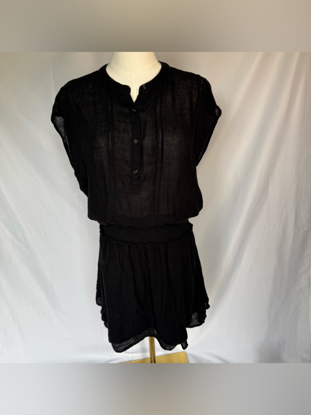 Rails Angelina Smocked Linen-Blend Mini Dress in Black Small